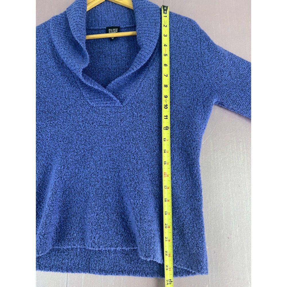 Eileen Fisher Purple Blue Merino Wool Cashmere Shawl Collar Boucle Sweater Small - Picture 8 of 11